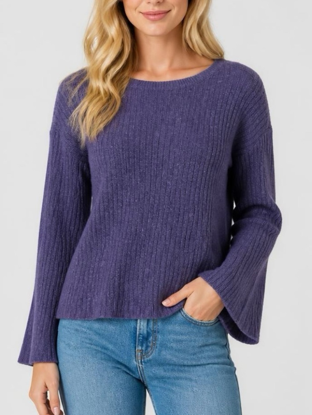 American Eagle Purple Split Back Bell Sleeve Oversized Sweater